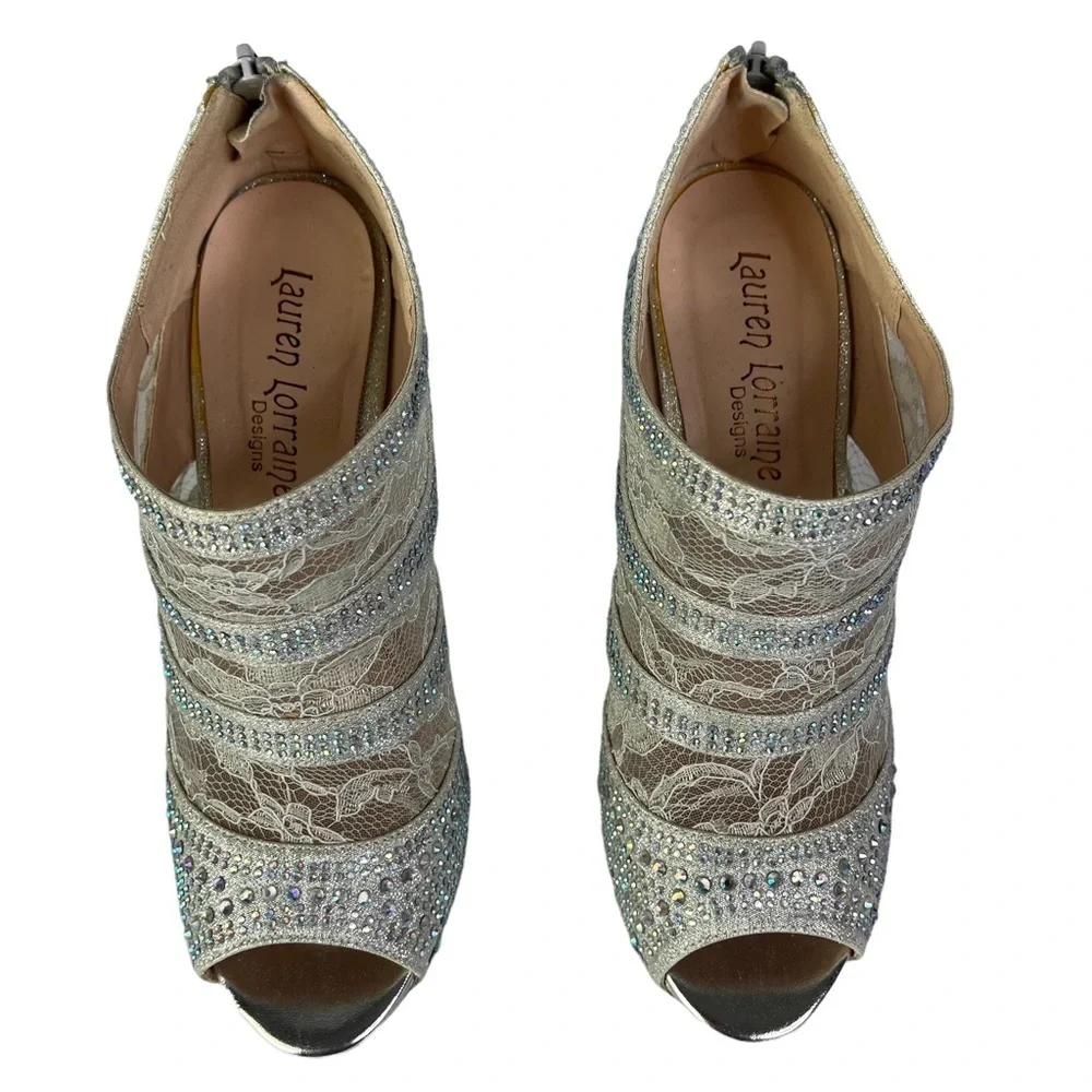 Lauren Lorraine Yolanda Women's Lace and Silver Embellishment Stiletto Heels - 9